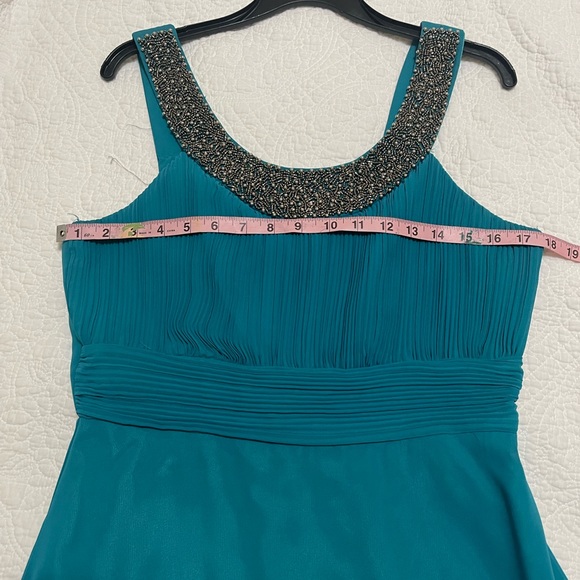 Beaded embellished necklace teal party dress, worn once, sleeveless Size L - Picture 6 of 10